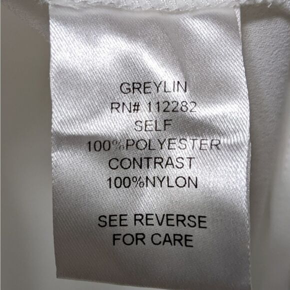 GREYLIN Sheer White Pleated Lace Collar Blouse M - Picture 6 of 8